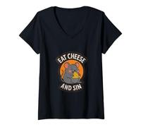 Femme Souris Amusante Eat Cheese and Sin T-Shirt avec Col en V