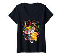 Femme Souris de Carnaval - Souris à confettis de Carnaval T-Shirt avec Col en V