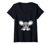 Femme Souris Doigt du Milieu Mal Frustré Boy Angry Bad Naughty T-Shirt avec Col en V