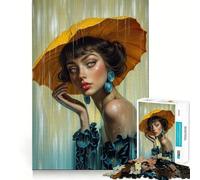 Femme sous la Pluie avec Chapeau-Parapluie Puzzle de 1000 pièces pour Adultes Entraînement cérébral ludique Pièces Robustes et aux découpes nettes Activité apaisante pour Une Pause mentale (50x75cm)