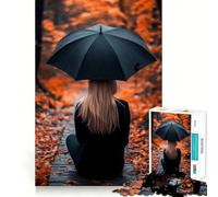 Femme sous Un Parapluie en Automne Puzzle de 1000 pièces pour Adultes Jeu Stimulant l'esprit Surface Lisse sans bavures Passe-Temps Fascinant pour Les Moments de détente (38x26cm)