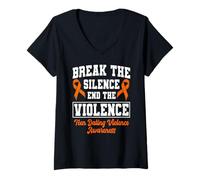 Femme Soutenez la Sensibilisation à la Violence dans Les fréquentations chez Les Adolescents avec Un Ruban Orange T-Shirt avec Col en V