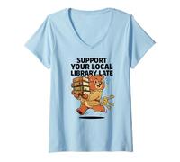 Femme Soutenez Les clés secrètes de Votre bibliothèque Locale Late Bear T-Shirt avec Col en V