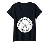 Femme Soutenez Votre Boucher Local Carnivore Diet Meat Eater Keto T-Shirt avec Col en V