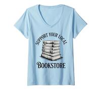 Femme Soutenez Votre librairie Locale lisant des Livres auteur écrivain T-Shirt avec Col en V
