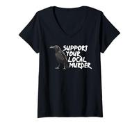 Femme Soutenez Votre Murder Crow Funny Women Crow Love Birds de Votre région T-Shirt avec Col en V