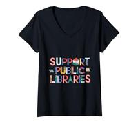 Femme Soutenir Les bibliothèques publiques Accès Libre aux Connaissances Livres Interdits T-Shirt avec Col en V
