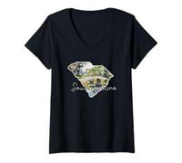 Femme South Carolina Art Aquarelle de l'État de Caroline du Sud T-Shirt avec Col en V