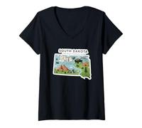 Femme South Dakota Carte Dakota du Sud : Aventure au Mont Rushmore T-Shirt avec Col en V