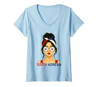 Femme South Korean Girl South Korea Flag South Korean Girlfriend T-Shirt avec Col en V