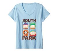 Femme South Park Character Grid Distressed Funny Cartoon T-Shirt avec Col en V