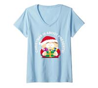 Femme South Park Costume de Père Noël Cartman Festif rétro Amis T-Shirt avec Col en V