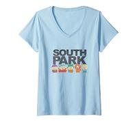 Femme South Park Distressed Friend Group Line Up T-Shirt avec Col en V