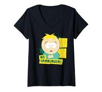 Femme South Park Kyle Hamburgers Comédie Shock Pose rétro T-Shirt avec Col en V