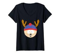 Femme South Park Stan Christmas Reindeer Antlers T-Shirt avec Col en V