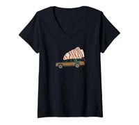 Femme Southern Thanksgiving Station Wagon Turkey Retro Funny Tee T-Shirt avec Col en V