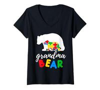 Femme Soutien de Sensibilisation à l'Autisme - Acceptation des Soins - TSA - Famille Grand-mère T-Shirt avec Col en V