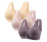 Femme Soutien-Gorge Boutonné Devant Grande Taille Style Gilet Froncé et Soulevable Sans Armature Mince T Shirt Dentelle, Violet clair, M