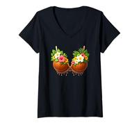 Femme Soutien-gorge en noix de coco pour Halloween, costume de bricolage amusant d'été hawaïen T-Shirt avec Col en V