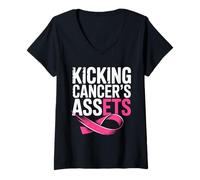Femme Soutien Survivante Cancer du Sein: Vaincre Le Cancer T-Shirt avec Col en V