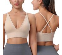 Femme Soutiens-Gorge de Sport Brassière Rembourré sans Armature Push Up Lingerie Bra sans Couture Confortable et Décontracté Soutiens-Gorges pour Sport Yoga(Nude L)