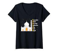 Femme Souvenez-Vous d'Allah Matin après-midi Jour et Nuit Islam Ramadan T-Shirt avec Col en V