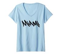 Femme Souvenir américain de Miami Graffiti City Street Art Handstyle T-Shirt avec Col en V