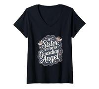 Femme Souvenir commémoratif Ange Gardien « Sister My Forever » T-Shirt avec Col en V