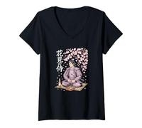 Femme Souvenir d'anime Samouraï Ohanami Japon Kanji T-Shirt avec Col en V