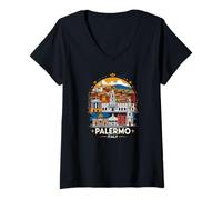 Femme Souvenir d'architecture européenne de Palerme Italie Italie Europe T-Shirt avec Col en V