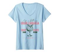 Femme Souvenir de Gran Canaria Life Is Better On Canaries T-Shirt avec Col en V