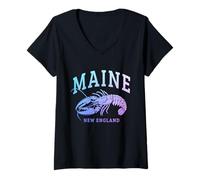 Femme Souvenir de Homard du Maine, Nouvelle-Angleterre, Pride Vintage T-Shirt avec Col en V