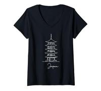 Femme Souvenir de la pagode Chureito Rouge du Japon Tokyo T-Shirt avec Col en V