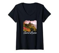 Femme Souvenir de l'île Sainte-Lucie Mer des Caraïbes Sainte-Lucie T-Shirt avec Col en V