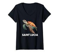 Femme Souvenir de l'île Sainte-Lucie Mer des Caraïbes Sainte-Lucie T-Shirt avec Col en V