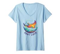 Femme Souvenir de l'île Sainte-Lucie Mer des Caraïbes Sainte-Lucie T-Shirt avec Col en V
