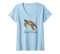Femme Souvenir de l'île Sainte-Lucie Mer des Caraïbes Sainte-Lucie T-Shirt avec Col en V