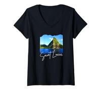 Femme Souvenir de l'île Sainte-Lucie Mer des Caraïbes Sainte-Lucie T-Shirt avec Col en V