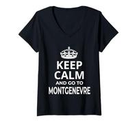 Femme Souvenir de Montgenèvre : Keep Calm Go To Montgenevre Ski Resort T-Shirt avec Col en V