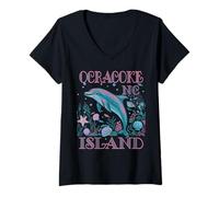 Femme SOUVENIR DE PLAGE COLORÉ AVEC UN DAUPHIN DE L'ÎLE D'OCRACOKE T-Shirt avec Col en V