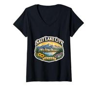 Femme Souvenir de Salt Lake City, Utah, Capitale de l'État, rétro et Vintage T-Shirt avec Col en V