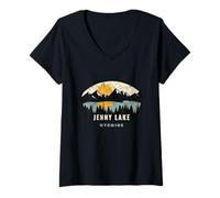 Femme Souvenir de Vacances de Jenny Lake Wyoming, WY T-Shirt avec Col en V