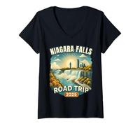 Femme Souvenir de Vacances en Famille : Road Trip à Niagara Falls 2025 T-Shirt avec Col en V