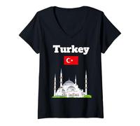 Femme Souvenir de vacances Turquie Istanbul Mosquée bleue Drapeau turc T-Shirt avec Col en V