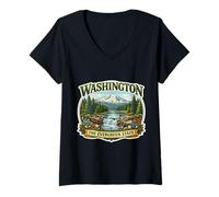 Femme Souvenir de Visiteur Washington The Evergreen State T-Shirt avec Col en V