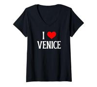 Femme Souvenir de Voyage avec Inscription « I Love Venice Italy » T-Shirt avec Col en V