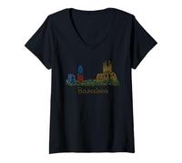 Femme Souvenir de Voyage Barcelone Espagne Panorama City Landmark Cadeau T-Shirt avec Col en V