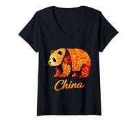 Femme Souvenir de Voyage Chinois Panda de Chine T-Shirt avec Col en V