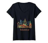 Femme Souvenir de Voyage de Varsovie en Pologne T-Shirt avec Col en V