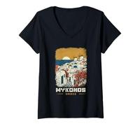 Femme Souvenir de Voyage d'été à Mykonos Grèce Île des Cyclades T-Shirt avec Col en V